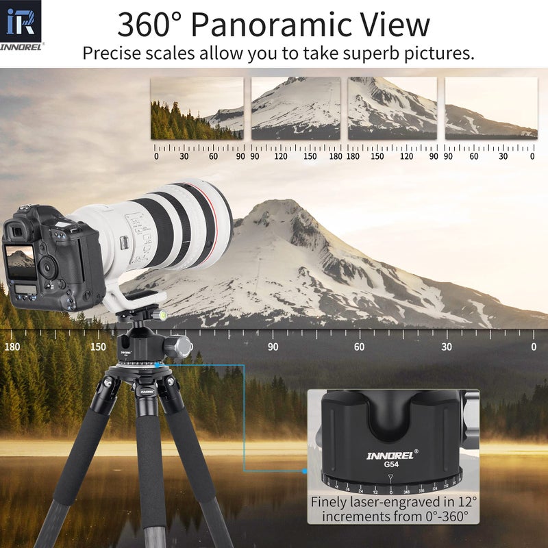 Innorel Low Profile Tripod Ball Head-INNOREL Panoramic CNC Metal Camera Tripod Ballhead with 1/4" Arca Swiss Quick Release Plate Aluminum Alloy head for Tripods,Monopod,DSLR,Camcorder,Max Load 66lb/30kg (G54) - Image 4